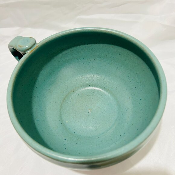 Signed Art Pottery soup mug bowl Teal Blue green glaze Thumb Rest - Picture 15 of 15